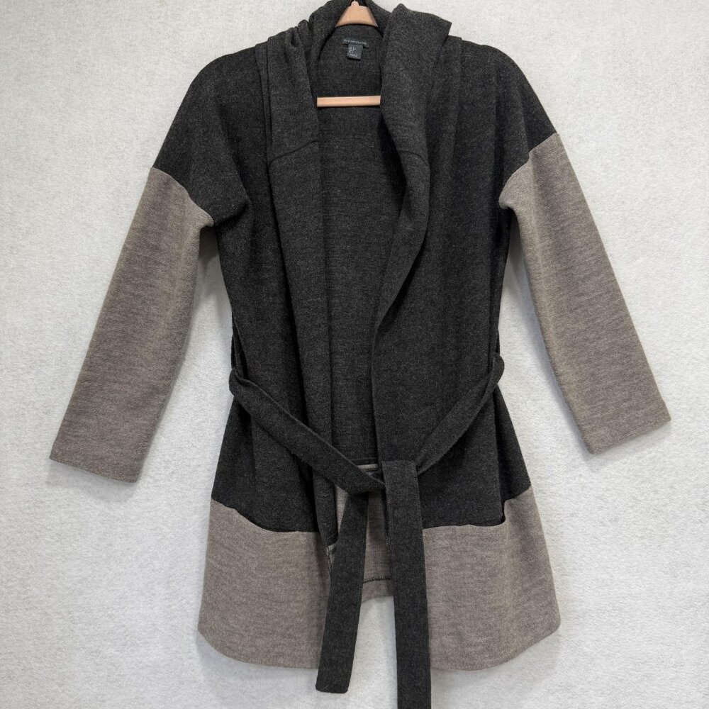 Paraphrase Sweater Womens Small Gray Hooded Belted Wool Colorblock Cardigan